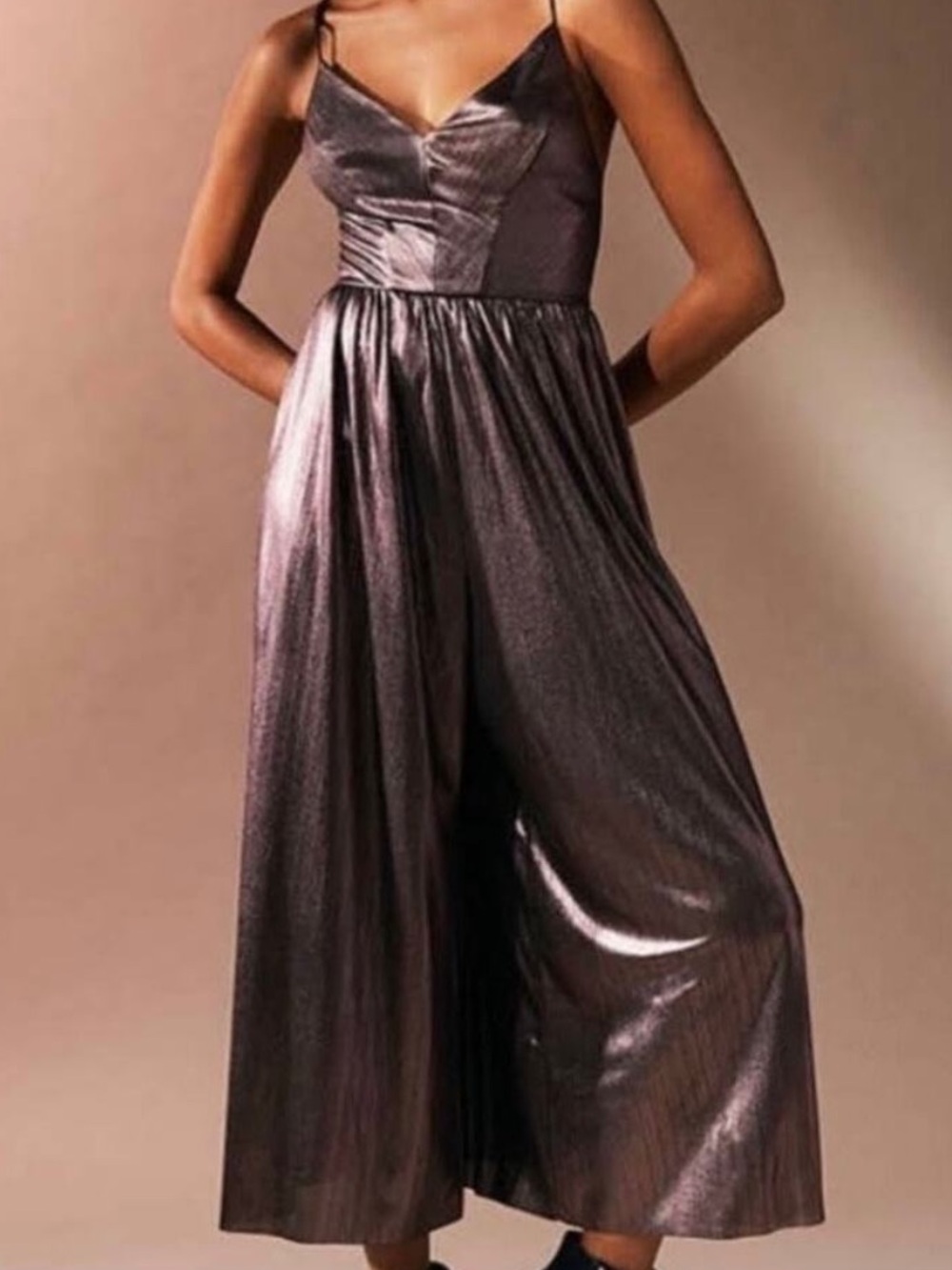 Urban Outfitters Metallic Charcoal Wide‑Leg Jumpsuit NWT
